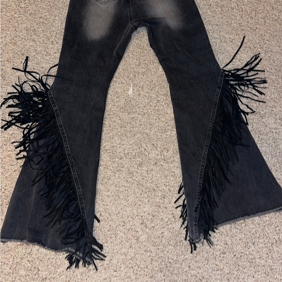 Akira Black denim fringe Button rivets Lace up pant 
Never worn, w/tags Small - Picture 2 of 2